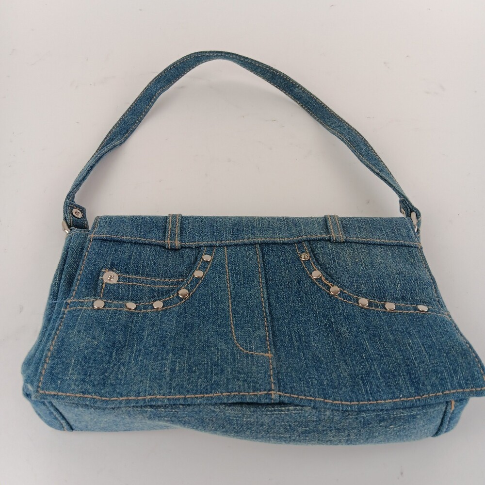 Womens Solid Blue Rectangular Shaped Studded Denim Shoulder Bag - Picture 2 of 13